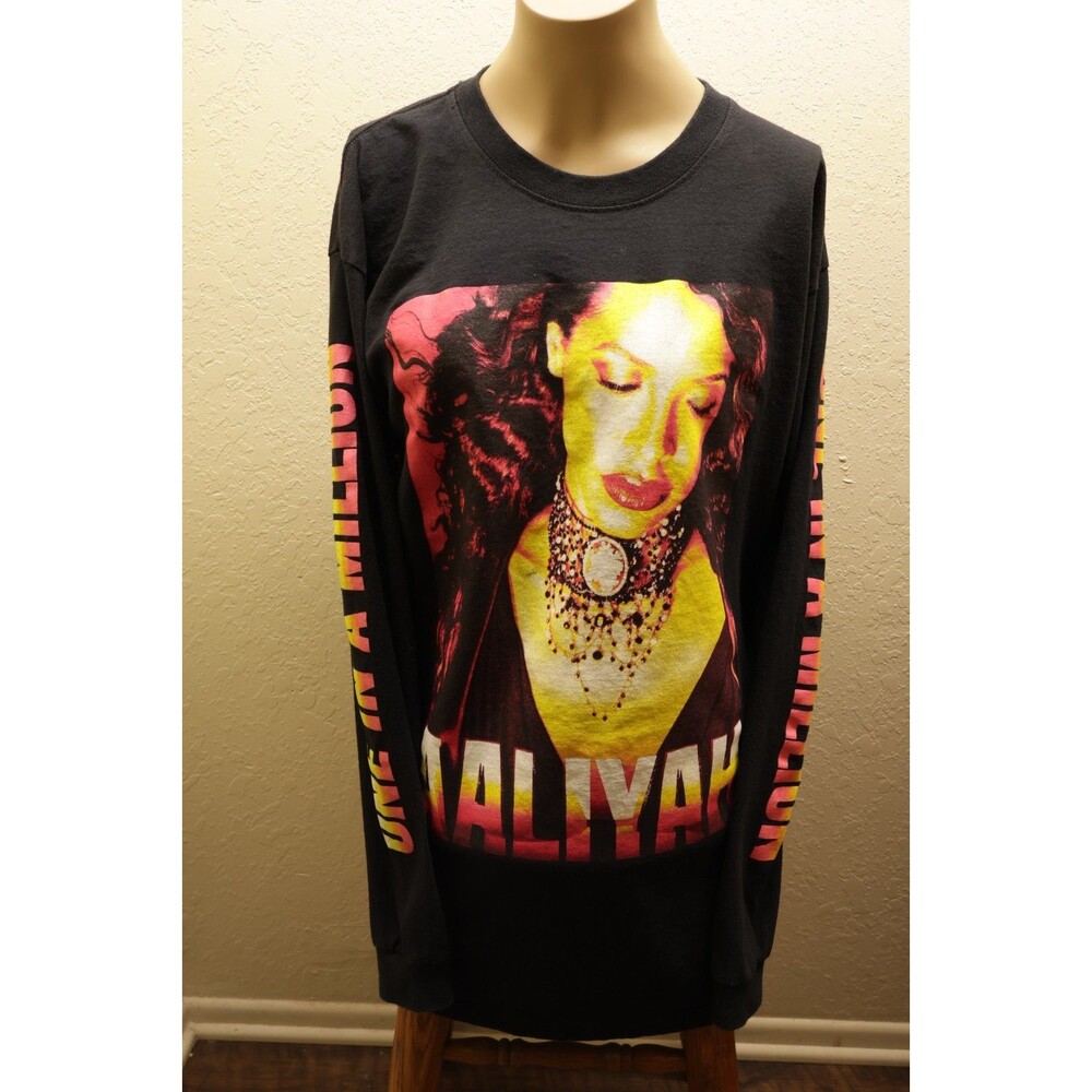 Aaliyah One In A Million Graphic Long Sleeve T Shirt Black Large Rap Tee Flaw